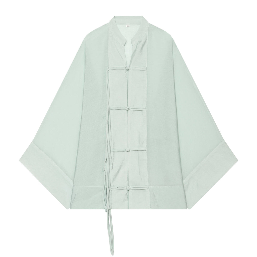 Dam Oversize Kimono Jacka med Dekorativ Knot Closures och Flowing Satin Look