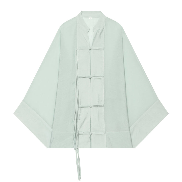 Dam Oversize Kimono Jacka med Dekorativ Knot Closures och Flowing Satin Look