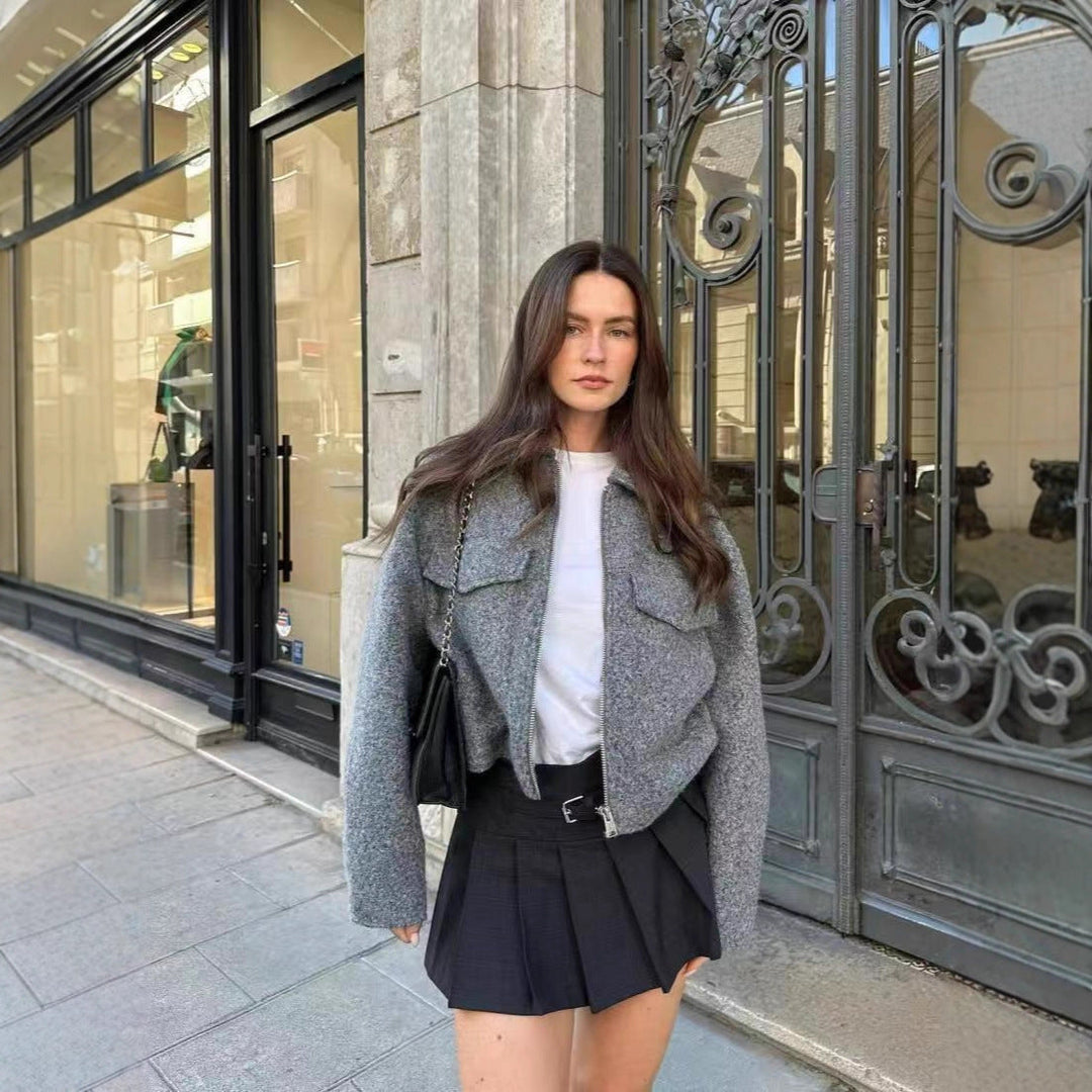 Dam Elegant Oversize Jacka med Detail Fickor