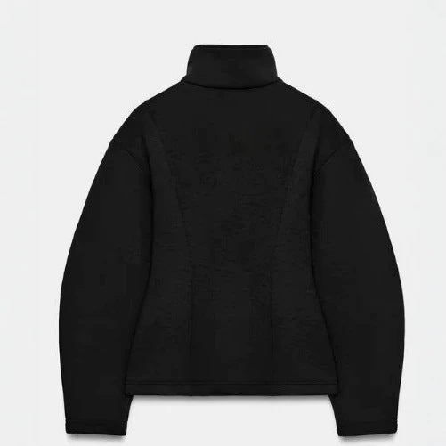 Dam Kort Boxig Fleecejacka med Stå Krage, Vertical Textured Seams, och Dold Dragkedja