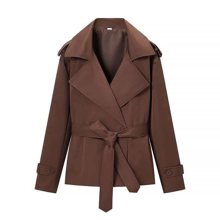 Dam skräddad kort trenchcoat med knytband och Epaulettes