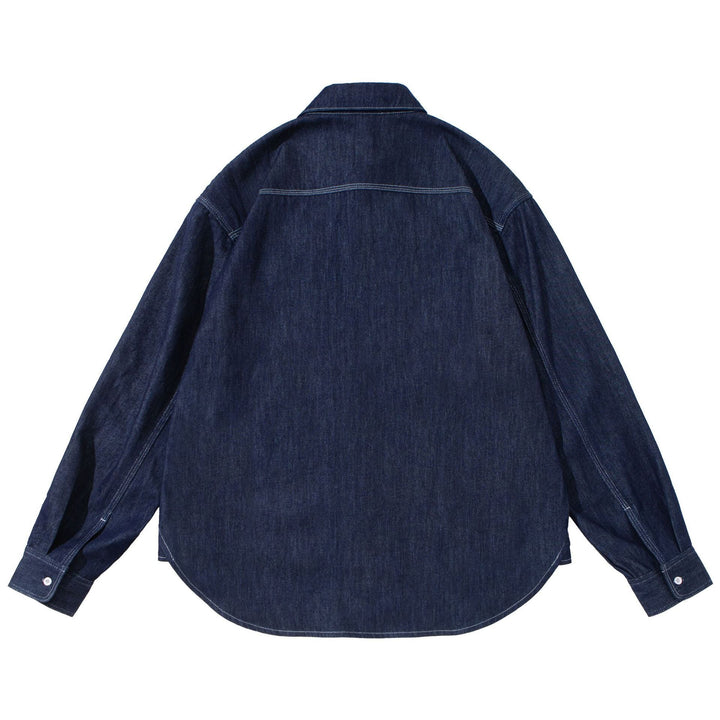 Unisex Oversized-Denim-Skjorta Jacka med Overlay Bröst Fickor
