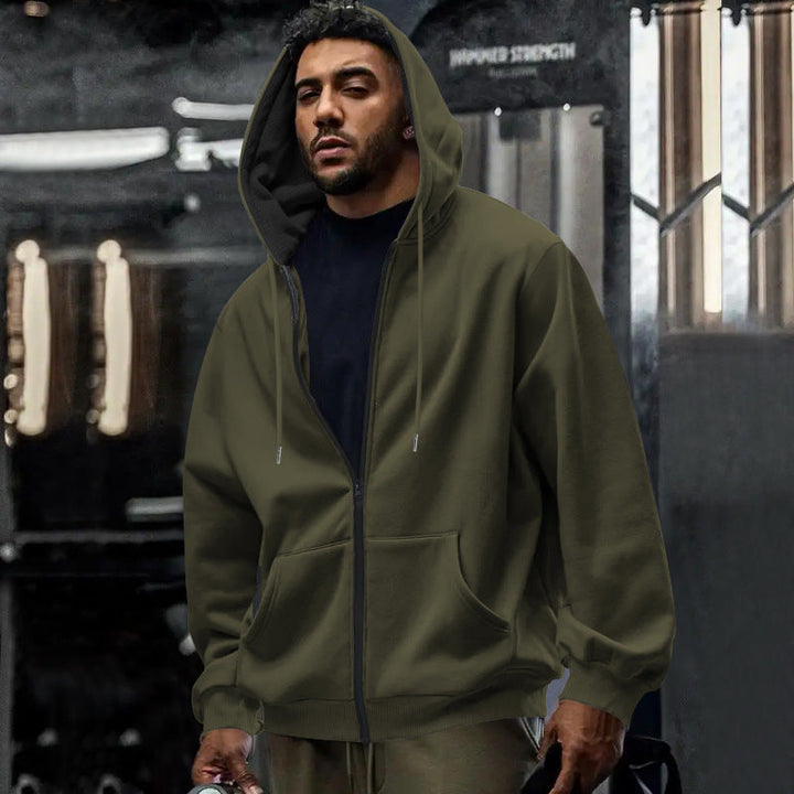 Herr Oversized med Dragkedja Luvtröja med Kangaroo Fickor och Contrasting Inner Foder