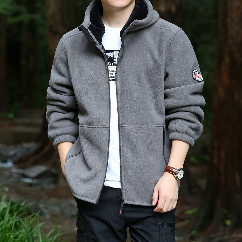 Herr Utomhus Fleece Jacka med Huva, Hel Dragkedja och Zip Fickor