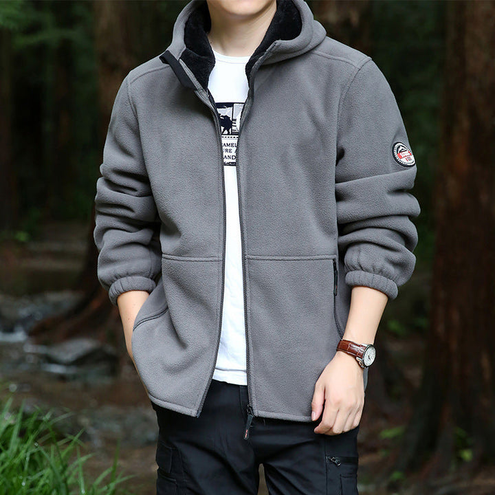 Herr Utomhus Fleece Jacka med Huva, Hel Dragkedja och Zip Fickor