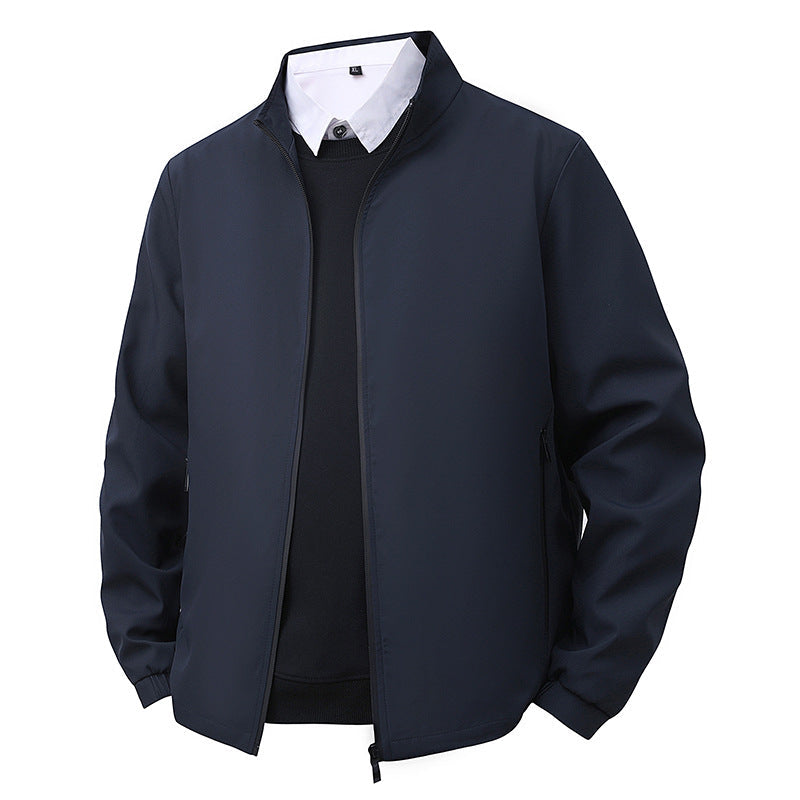 Herr Vattenavvisande Softshell Blouson Jacka med Stående Krage, Tvåvägsdragkedja och Randig Foder