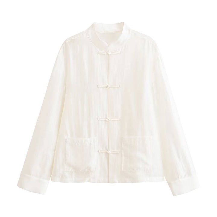 Dam Loosely Skärning Jacka med Mandarin Krage och Knot Closures