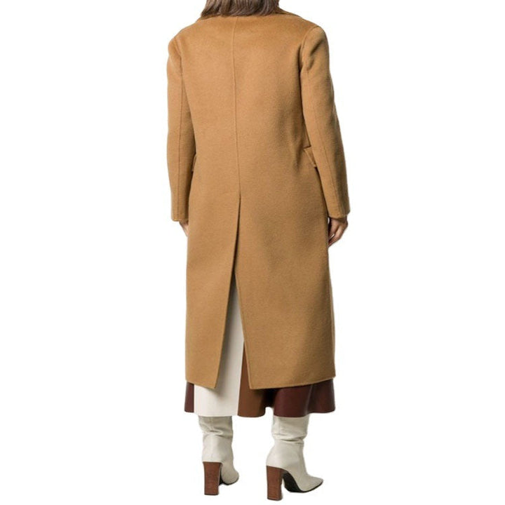 Dam Floor-Length Double-Breasted ullblandning lång kappa med Subtle Walking Slit och vid Shawl krage