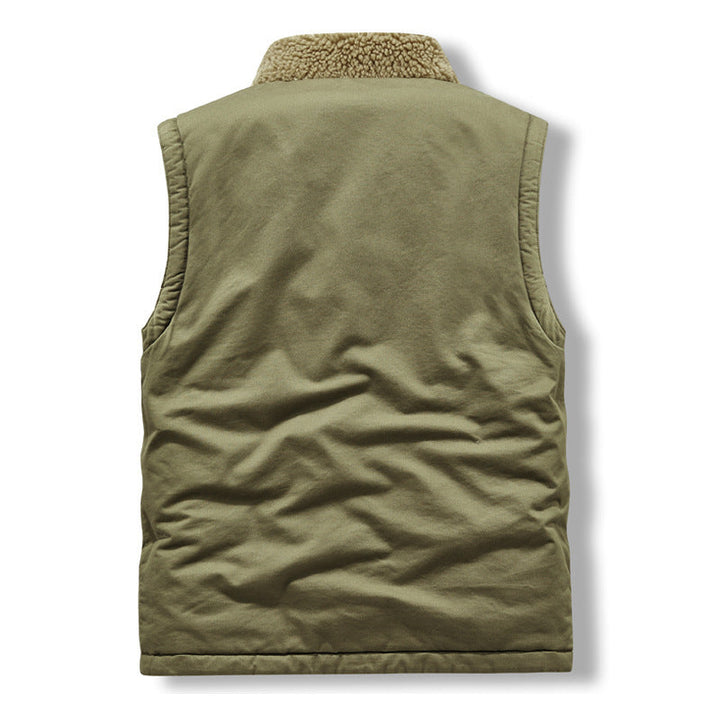 Herr Sleeveless Termisk Väst i Militär Stil med Teddyfoder och Stående Krage