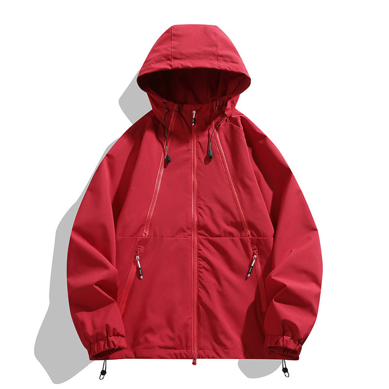 Unisex lätt med huva Windbreaker med vattenavvisande Surface, dragkedja fickor och dragsko