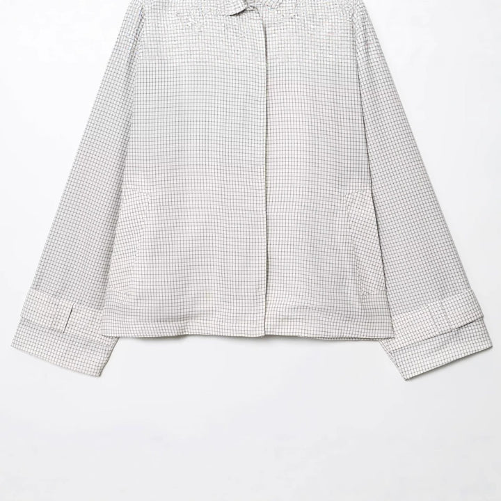 Dam 50+ Oversize Kort Blouson Jacka med Check Mönster och Contrast Krage