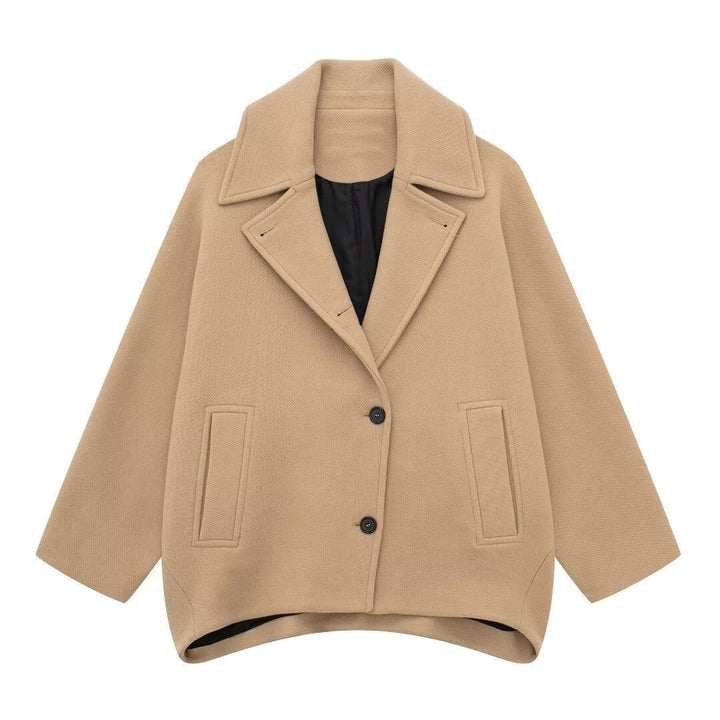 Dam kort skuren oversize ullblandning caban med vid lapels och boxy silhuett