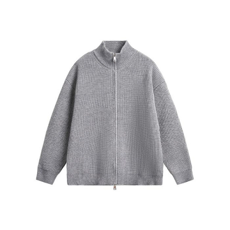 Unisex oversize Knit Zip jacka med ståkrage och Ribbed muddar