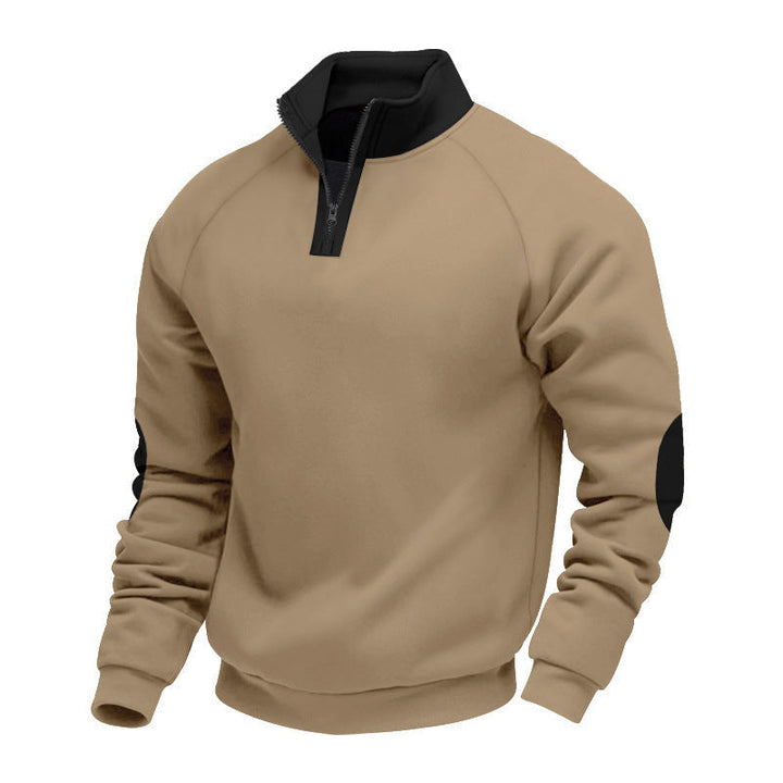 Herr Halv Dragkedja Fleece Pullover med Ståkrage Raglanärmar och Elbow Lappar