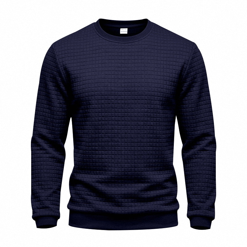 Herr Strukturerad Round Neck College-Tröja med Waffle Texture och Ribbstickade Muddar