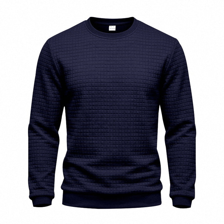 Herr Strukturerad Round Neck College-Tröja med Waffle Texture och Ribbstickade Muddar
