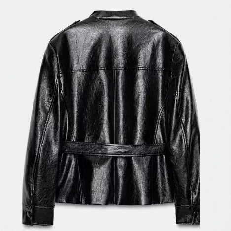 Dam Tailored Suede Jacka i Military Look med Stå Krage, Lock Fickor och Dold Knapp Knäppning
