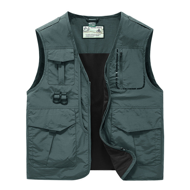 Herr Multifunctional Utomhus Utility Väst med Multi-Pockets, Mesh Foder och D-Rings