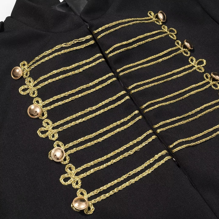 Dam Military Inspired Kort Jacka med Guld Cord Application och Stå Krage