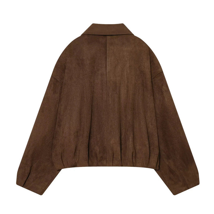 Dam avslappnad Cropped bikerjacka tillverkad av faux mocka med epaulettes och dragkedja fickor