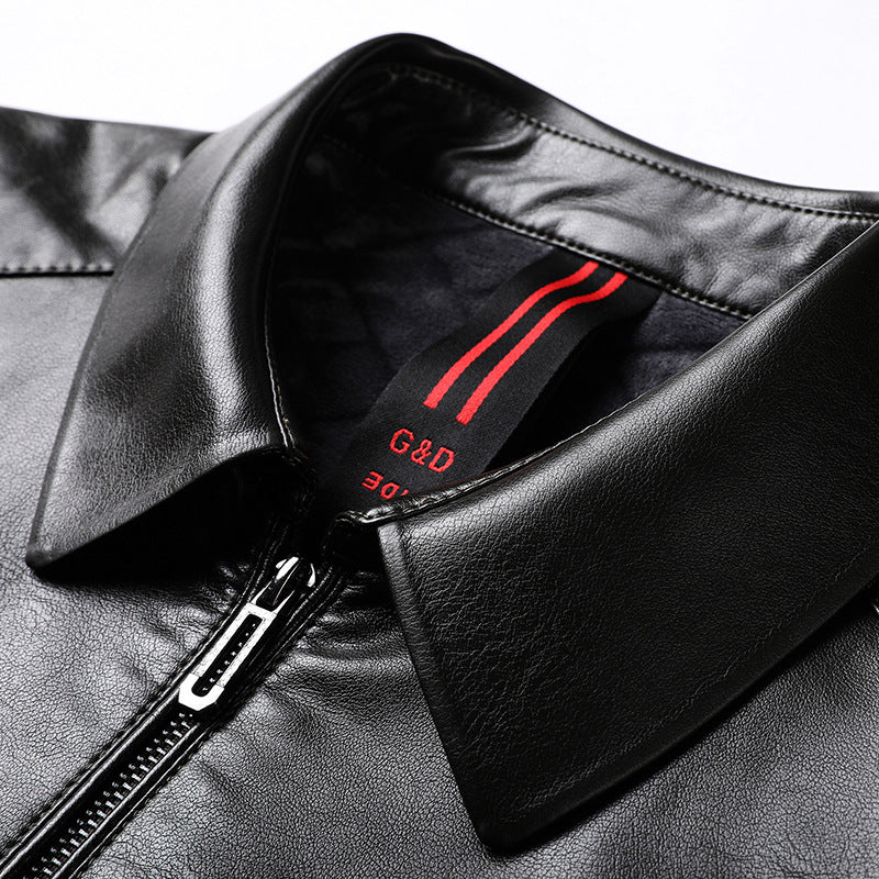 Herr Slät Konstläder Zip Jacka i Skjorta Krage Stil med Minimalistisk Söm Design