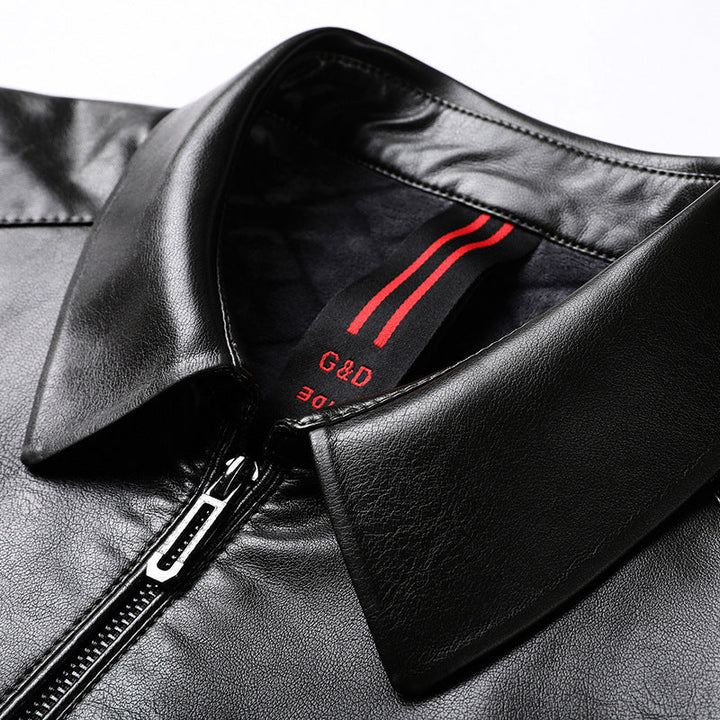 Herr Slät Konstläder Zip Jacka i Skjorta Krage Stil med Minimalistisk Söm Design