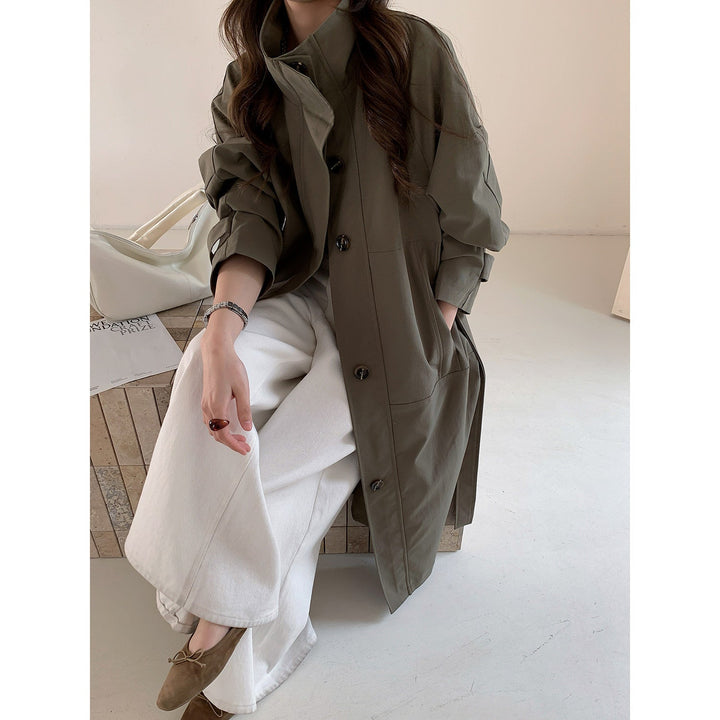 Dam lätt oversize trenchcoat med Stand krage och stor fickor