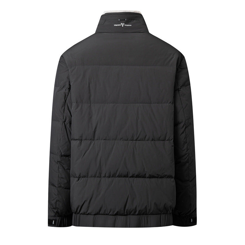 Herr Short Vadderad Jacka med Hög Faux Fur Krage, Vattenavvisande Yttre Skal och Termisk Isolering
