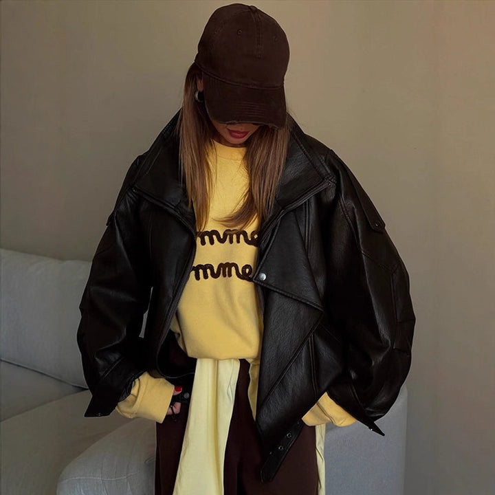 Dam oversize Läder Jacka