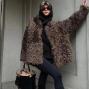 Dam oversize Faux Fur kappa med hög krage och teddy Texture