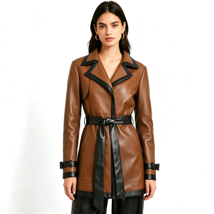Dam Modern Faux Läder Trenchcoat