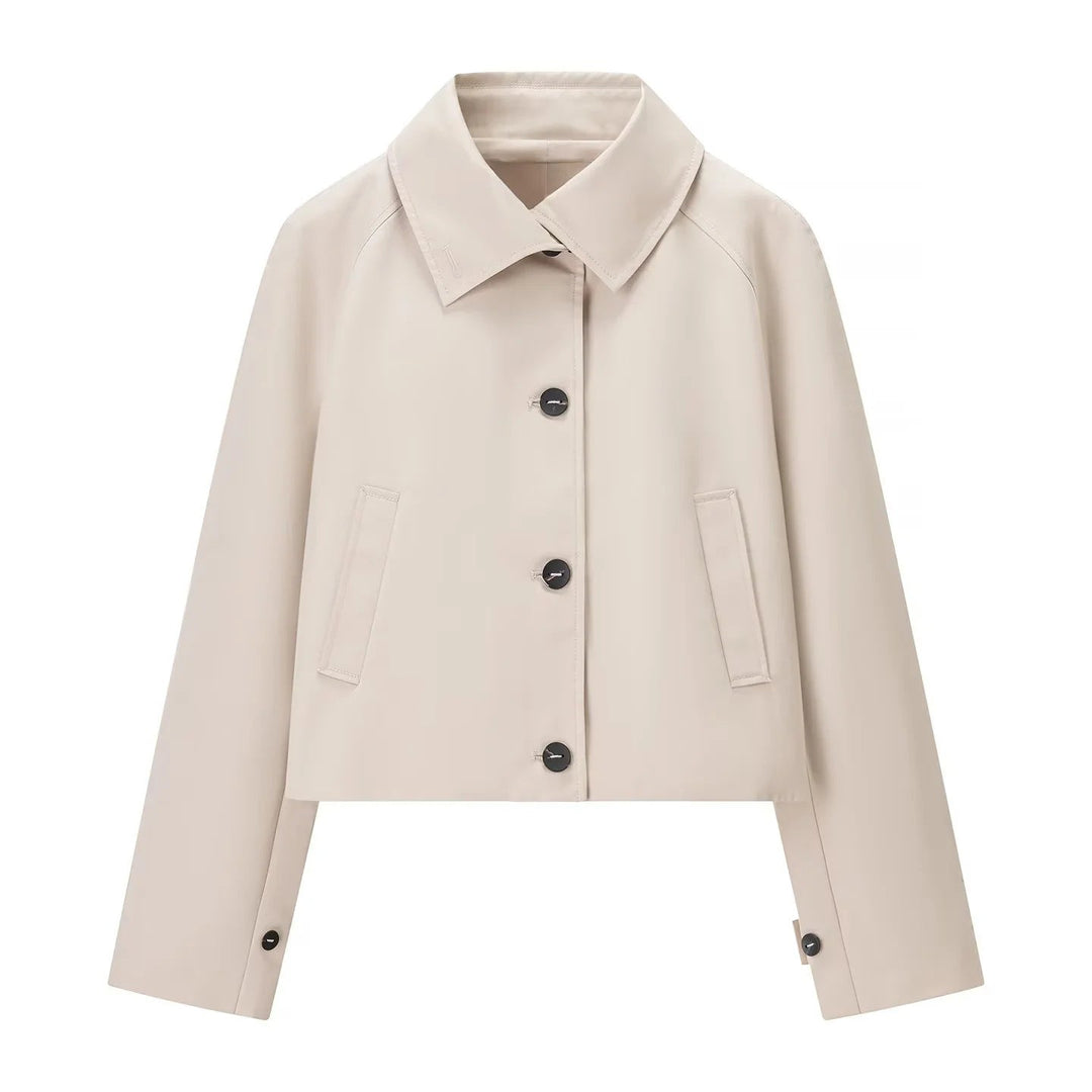 Dam kort-skärning vattenavvisande cropped trenchcoat med skjortkrage och concealed knäppning