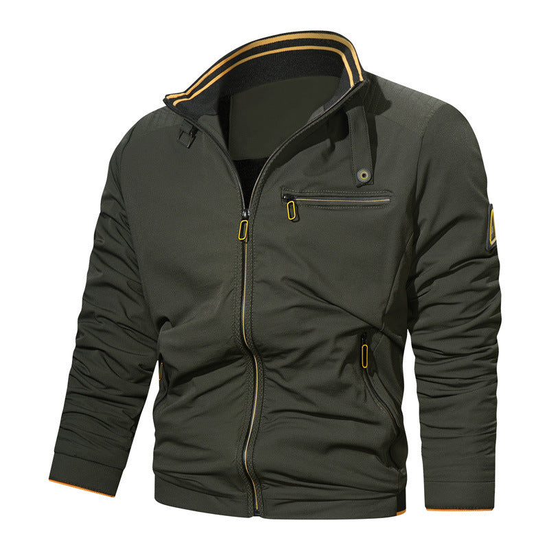 Herr Sporty-Urban College Jacka med Stående Krage, Zip Fram, och Utility Detaljer
