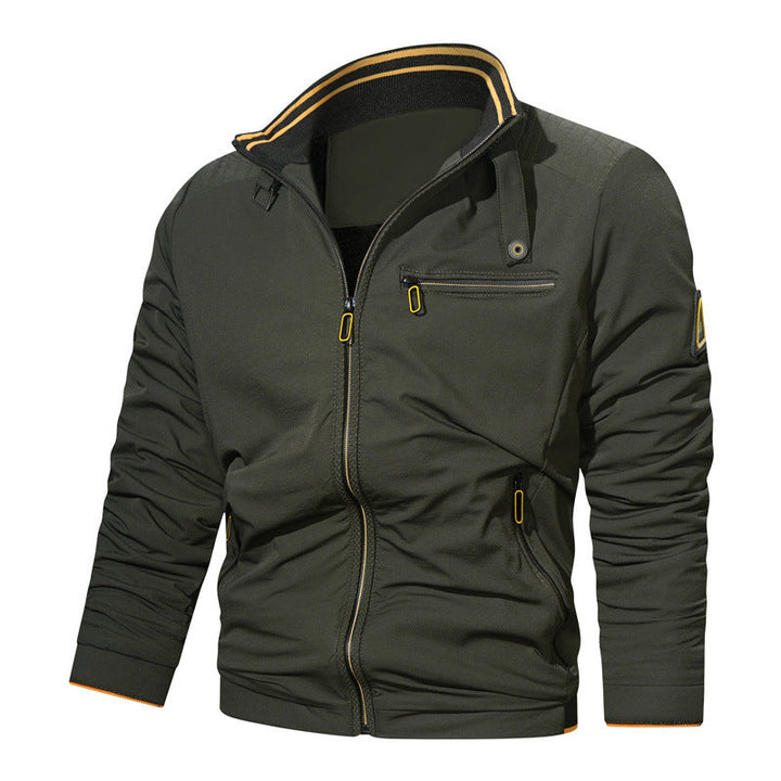 Herr Sporty-Urban College Jacka med Stående Krage, Zip Fram, och Utility Detaljer