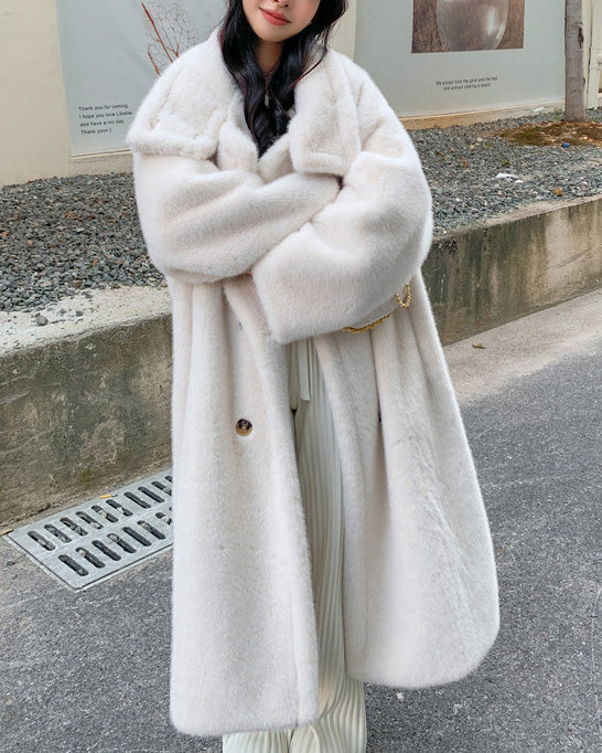 | Collars Double Breasted Fusk Mink Päls lång kappa