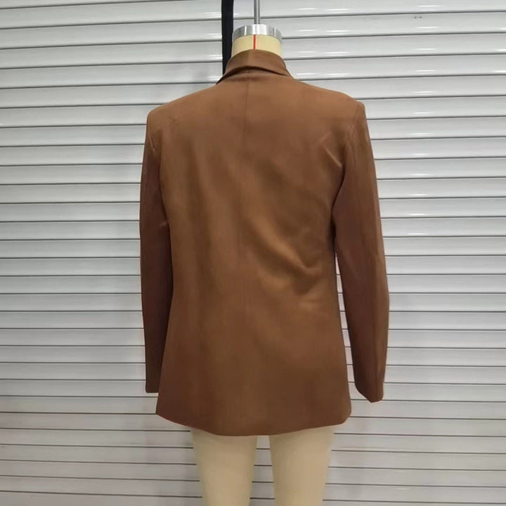 Dam lång skärning blazer i mocka imitation med mjuk sjalkrage och piped welt fickor