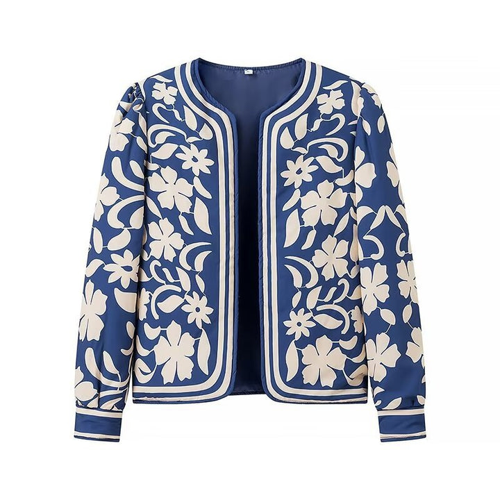 Dam Open blazer jacka med blommig Allover tryck, Round Neckline och Feminine passform