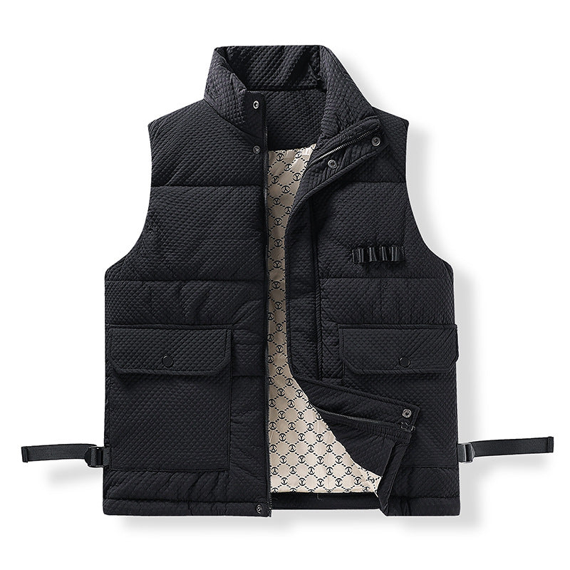 Herr funktion quiltad väst med värmande foder, front fickor och justerbar sida straps