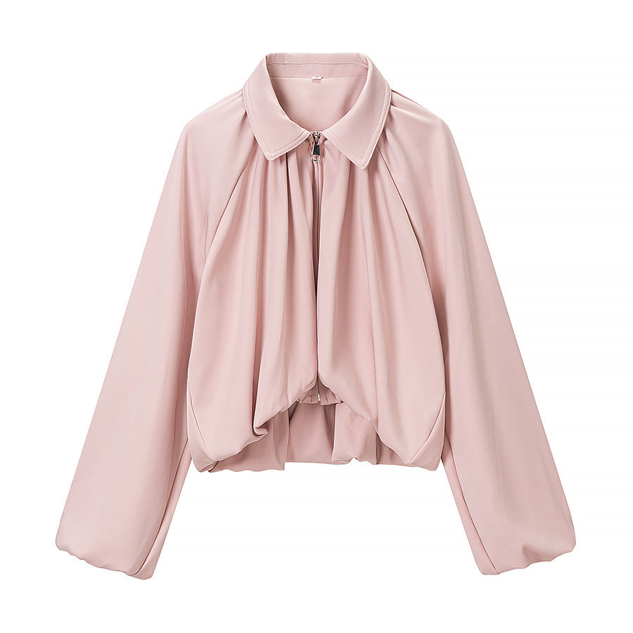 Dam kort cape med voluminous ärmar, dragkedja och gathered fåll
