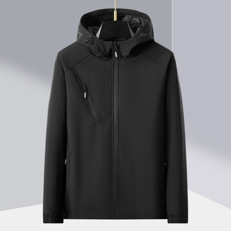 Herr lätt softshell utomhusjacka med ergonomic huva och diagonal bröst dragkedja