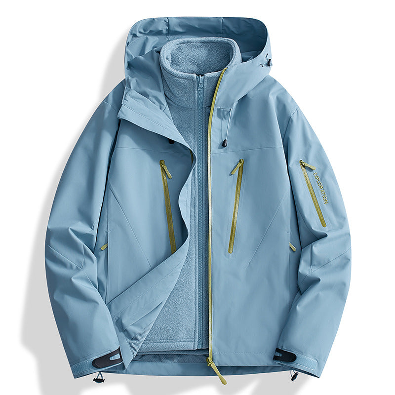 Herr two-in-one softshell utomhusjacka med avtagbar fleece inner jacka och vattentät dragkedjas