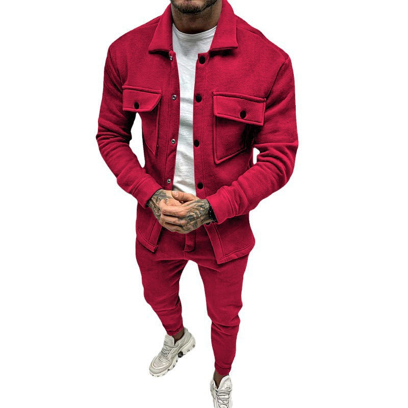 Herr Nan Utilitarian Sweat Training Set med Overshirt, Bröst Flaps, och Tapered Jogger Byxor