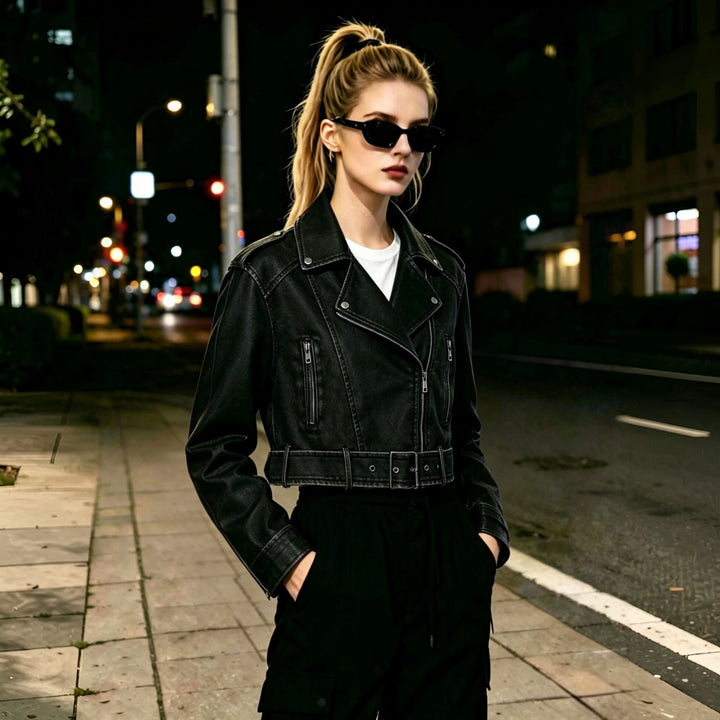 Dam Modern Kort Jacka i Biker Stil