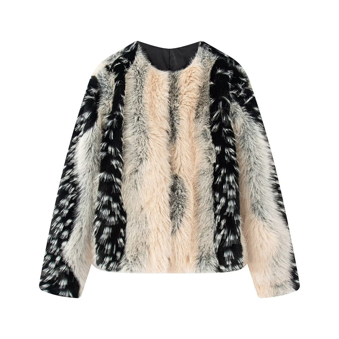 Dam kort skärning Faux Fur jacka med randig Fur Texture