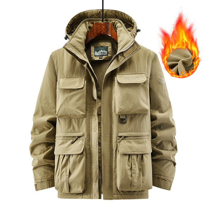 Herr Utility Parka med Warming Fleecefoder, Multifunction Fickor, och Justerbar Huva