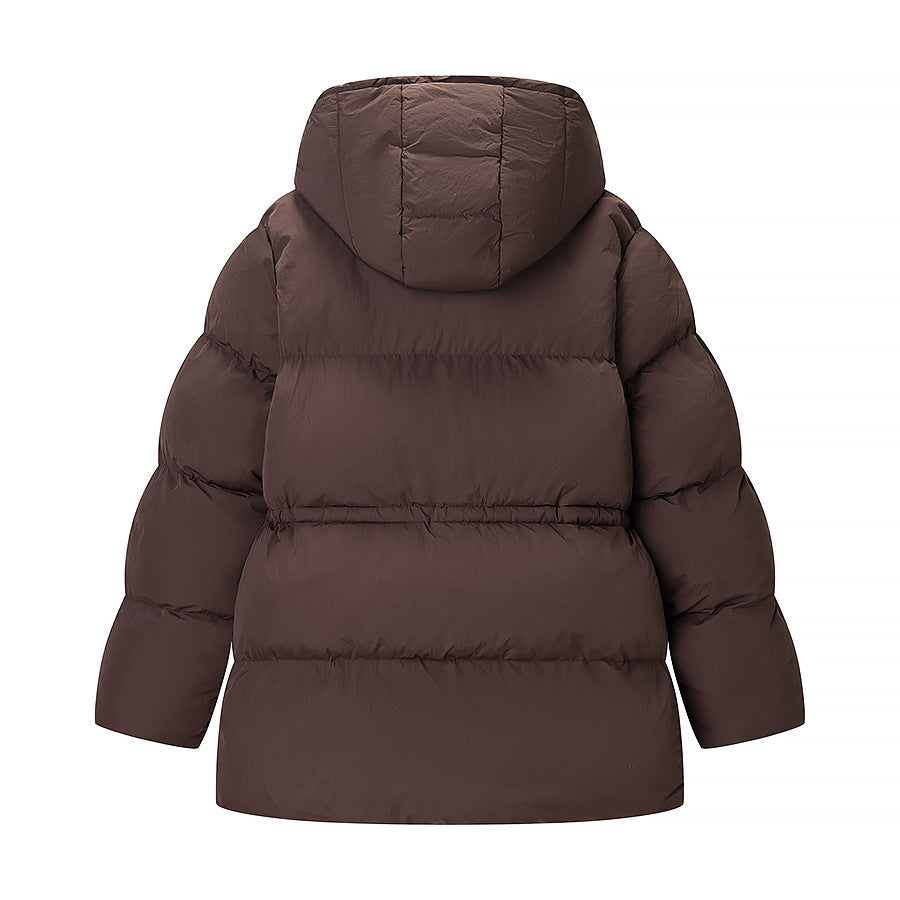 Dam längre vadderad parka med huva, dragsko midja och oversize silhuett