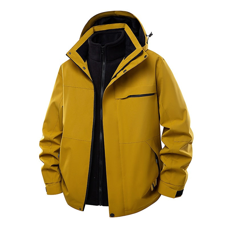Herr Two-Layer Funktionell Övergångsjacka med Avtagbar Fleece Inner Jacka, Huva &amp; Vattenavvisande Skal