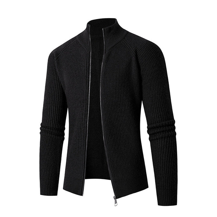 Herr Smal Dragkedja Cardigan Gjord av Merino Mix med Ribbad Structure och Raglanärmar