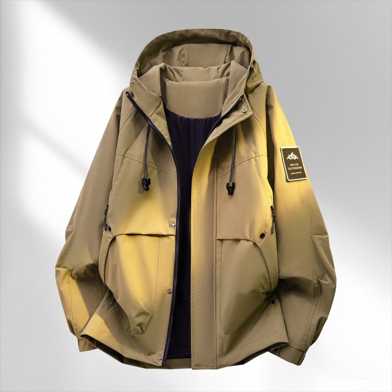 Herr Oversize Funktion Frilufts Jacka med Huva, Vadderad Foder &amp; Multifunktionell Fickor