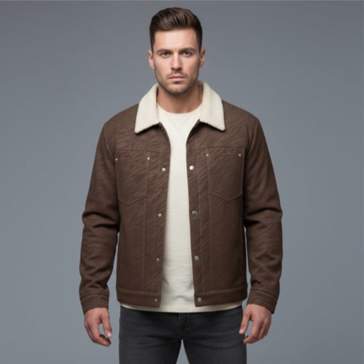 Herr Avslappnad Sherpa-Lined Trucker Jacka med Faux Fur Krage